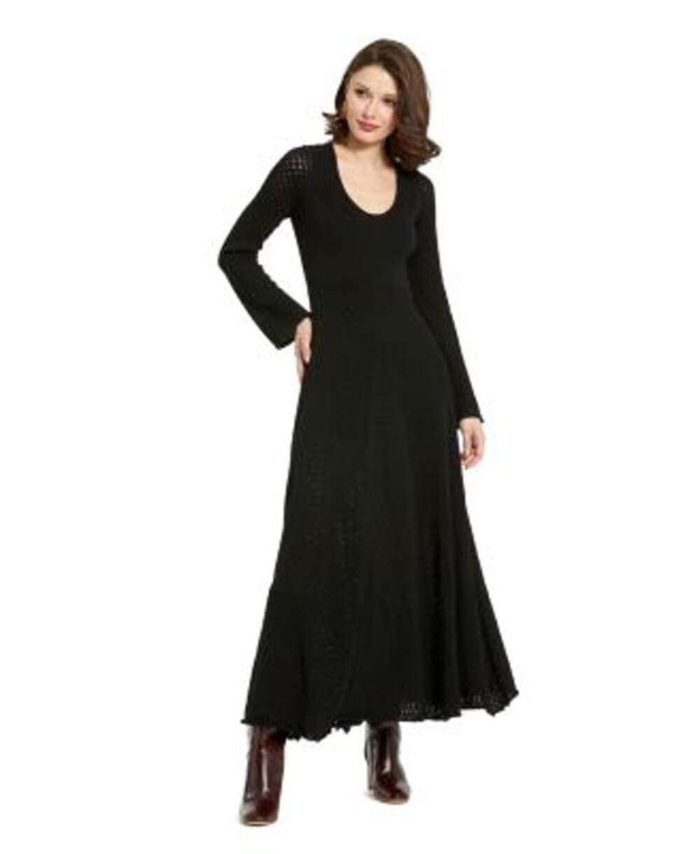 Mac Duggal Women's Black Scoop Neck Long Sleeve Knit Maxi Dress Size M NWT